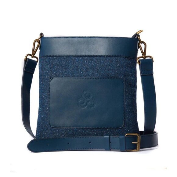 Kerry Women's Blue Speckled Tweed‎ and Leather Messenger Bag Crossbody Strap - Picture 2 of 9